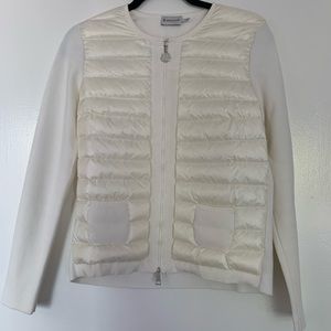 White Moncler Knitted Sleeve Quilted Down Jacket